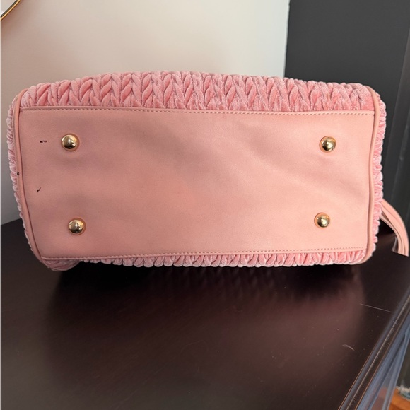 Blush Pink Velvet Satchel Bag w/ Tassel Charm Gold Hardware - Picture 7 of 7